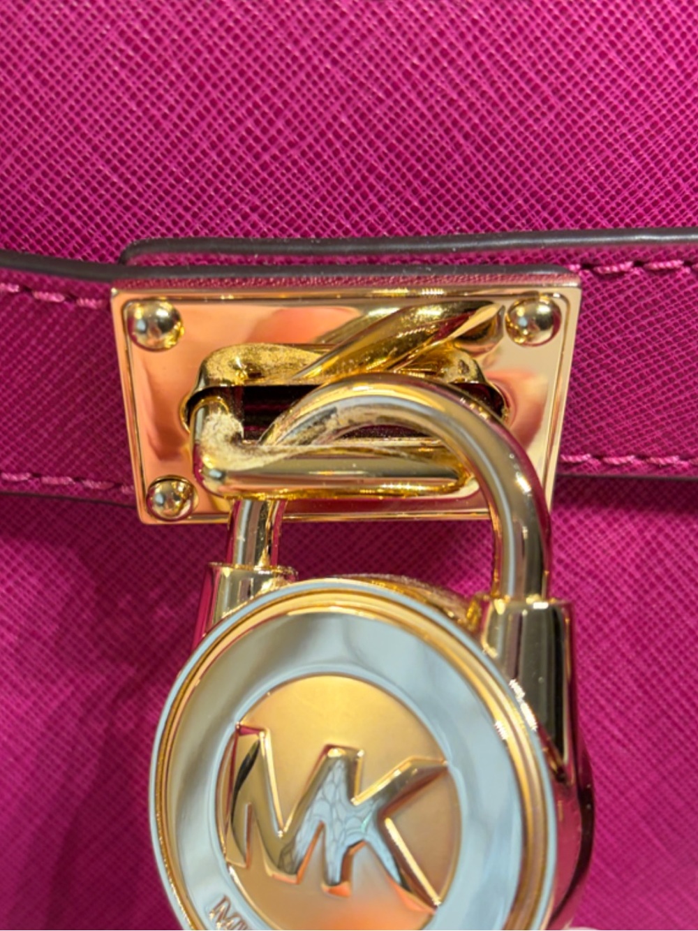 Michael Kors Fuchsia Purple Hamilton Saffiano Leather Satchel with Gold Hardware - Picture 10 of 10